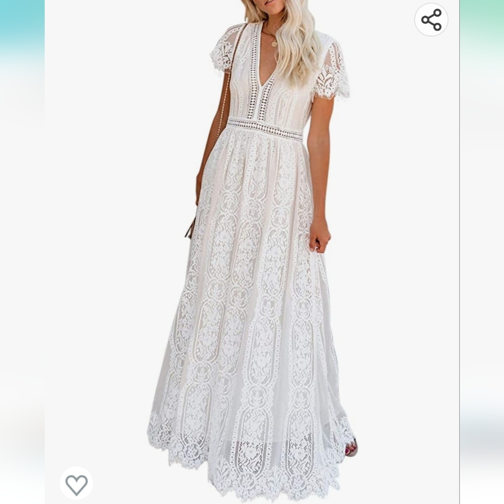 BLENCOT Womens Casual Boho Floral Lace V Neck Long Evening Dress Cocktail Party